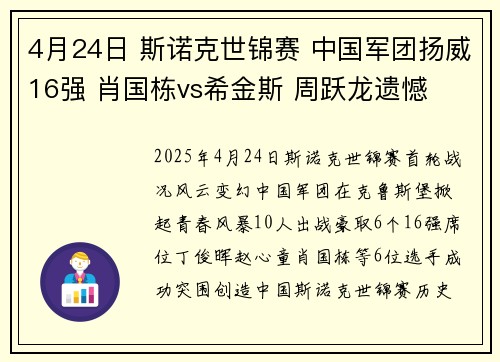 4月24日 斯诺克世锦赛 中国军团扬威16强 肖国栋vs希金斯 周跃龙遗憾